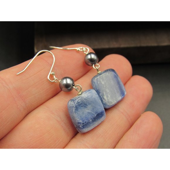 Sterling Silver Square Blue And White Wonderful Stone Earrings - Picture 2 of 5